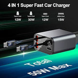 Universal 4-in-1 Retractable Car Charger | 120W Super Fast Charging with Dual Built-in Cables & Extra Ports | Tangle-Free Design & LED Voltage Display