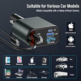 Universal 4-in-1 Retractable Car Charger | 120W Super Fast Charging with Dual Built-in Cables & Extra Ports | Tangle-Free Design & LED Voltage Display